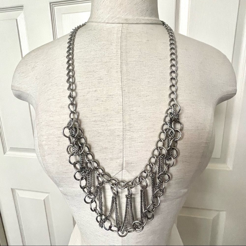 Long silver chain statement necklace